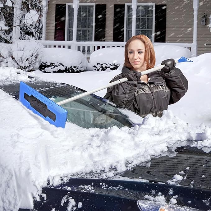 Snow Joe 18" Telescoping Snow Broom & Ice Scraper for Car Windows, No-Scratch Foam Brush - Long and Extendable Ice Removal Tool for Window and Windshield - Automotive Cleaning Accessories, SJBLZD