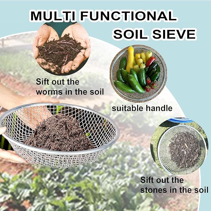 2PCS Soil Sifter for Gardening, Rock Sifter for 5gallon,Compost Sifter Dirt Sifter,Captures Dirt Rocks Sawdust