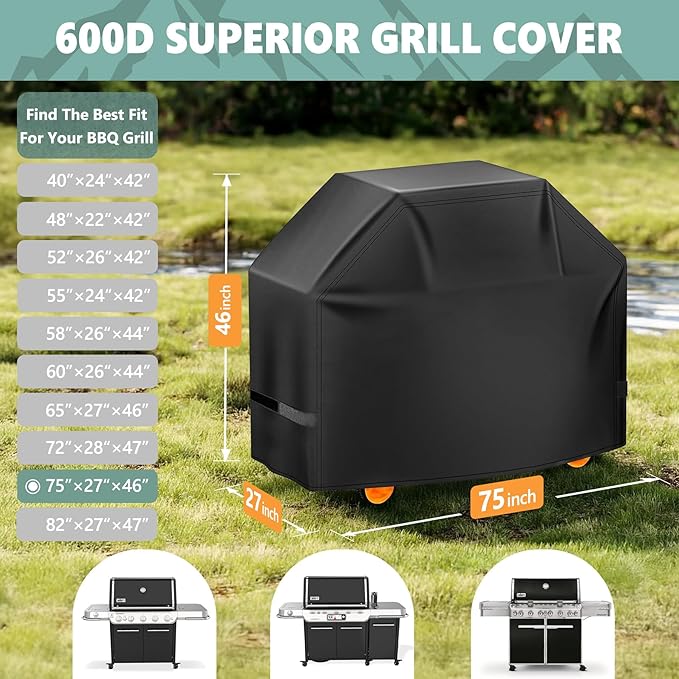 Grill Cover 75 Inch - Large BBQ Cover for Weber Summit 600 Series 6 Burners Grill - 600D Outdoor Barbecue Covers Waterproof Heavy Duty for Weber Summit 670, Summit 620, Summit FS38 and More