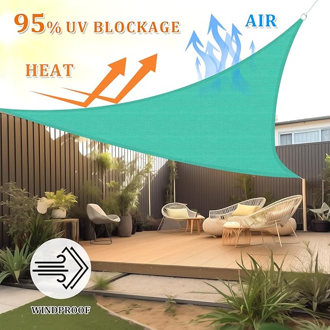 Shade&Beyond Sun Shade Sail Breathable UV Block Outdoor Covering Cloth for Backyard, Pool, 16'X20'X20', Turquoise (Customized Available)
