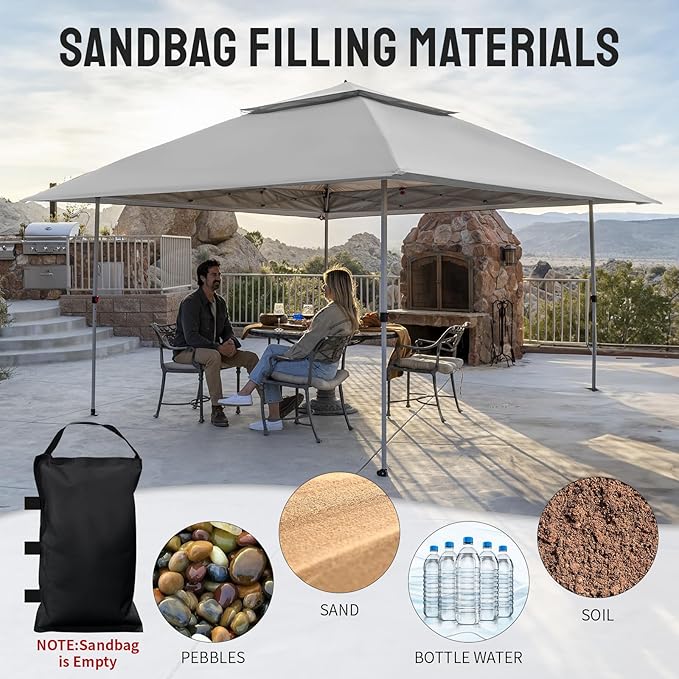 CROWN SHADES 13x13 Pop Up Gazebo, Canopy Tent, Gazebos on Clearance - Outdoor Gazebo for Backyard & Patio Furniture - Carpa Pop Up Tent with Wheeled STO-N-Go Cover Bag (Grey)