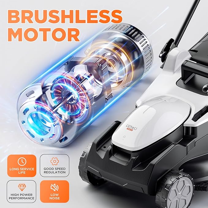 Litheli 16 Inch Lawn Mower 2 x 20V Brushless Electric Mowers for Garden Yards, Lightweight Cordless Lawnmower with 6-Position Height Adjustment, 2 x 4.0Ah Battery Include