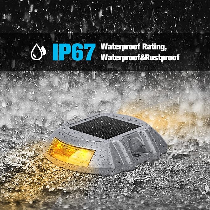 Solar Deck Lights Driveway Dock Lights, VOLISUN 8-Pack Led IP67 Waterproof Outdoor Warning Step Lights for Driveway Sidewalk Garden Pathway Yard(Warm White)