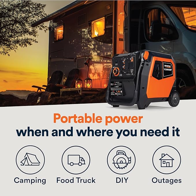 Generac 3,800-Watt Dual-Fuel Portable Inverter Generator - Gas and Propane Compatible - Quiet Operation - Clean, Stable Power - Great for Home Backup, Camping, and RV Use