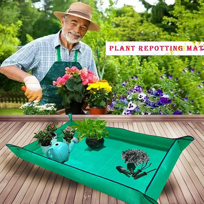 Plant Repotting Mat for Indoor Plants Potting Soil, 43" X 29" Large Plant Repotting Potting Tray, Portable Potting Mat Gardening Tray for House Plants Succulents, with 15 Pieces Pot Hole Mesh Pads