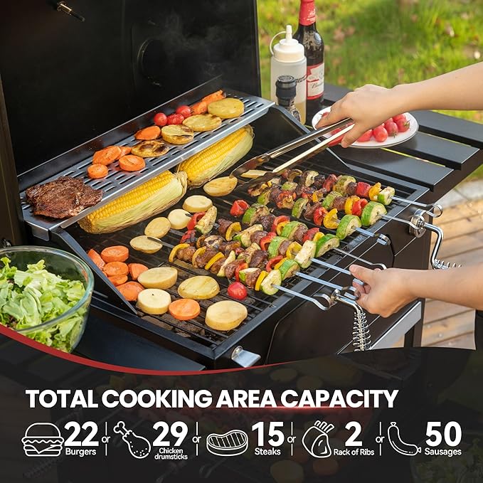 Royal Gourmet CD1824EN 24-Inch Movable Charcoal Grill with Foldable Side Tables, Outdoor Barbecue Grill with 490 Sq. In. Cooking Area for Outdoor Picnic and Camping Grilling, Black