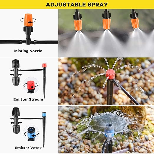 Drip Irrigation System Kit for Garden Greenhouse & Patio – 226FT Garden Watering System with 1/4 & 1/2 Tubing Adjustable Nozzles Barbed Fittings & Emitters – Perfect for Home Small Farms