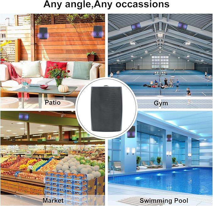 Herdio 6.5 Inch 800W Passive Outdoor Speakers Wired Waterproof 2-Way Wall Mounted Speakers with Bass Suitable for Patio Pool Deck Porch Backyard Indoor Home (2 Pairs, Black)