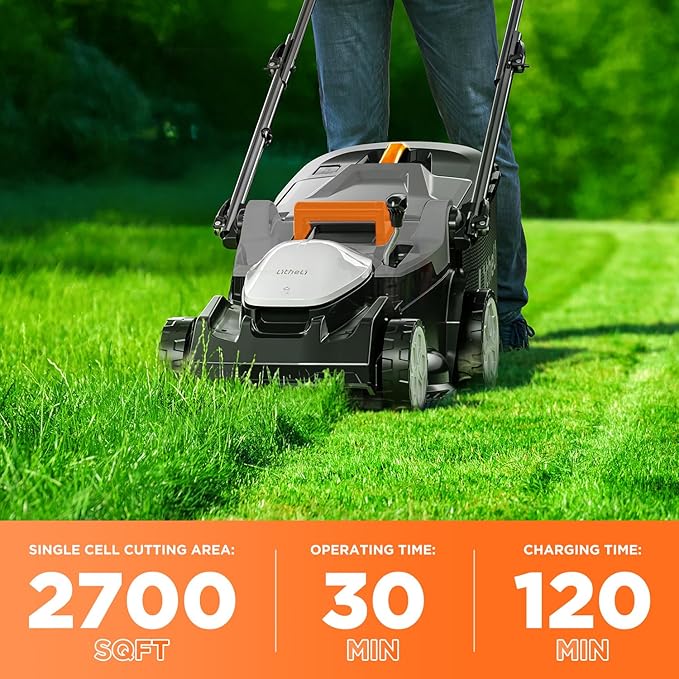 Litheli 16.2 Inch Lawn Mower 2x20V Electric Coreless Lawn Mower Lightweight Push Mower with 6-Position Height Adjustment, 2 x 4.0Ah Battery Include
