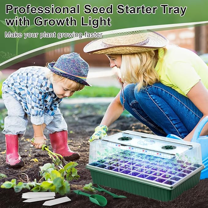 Self Watering Seed Starter Tray with Grow Light, 2 Pack 120 Cells Seed Starter Kit with Humidity Dome, Seed Starting Kit for Plant Starter, Indoor Seedling Tray with 4" High Lid Germination Tray