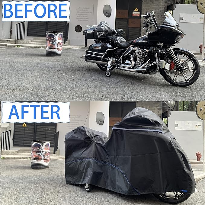 FENRIR 108" Motorcycle Cover Waterproof Outdoor Storage Exhaust Pipe Anti-Scalding Antenna Hole for Harley Davidson Touring Road Glide Ultra Limited Indian Roadmaster Pursuit Honda Gold Wing K1600GTL