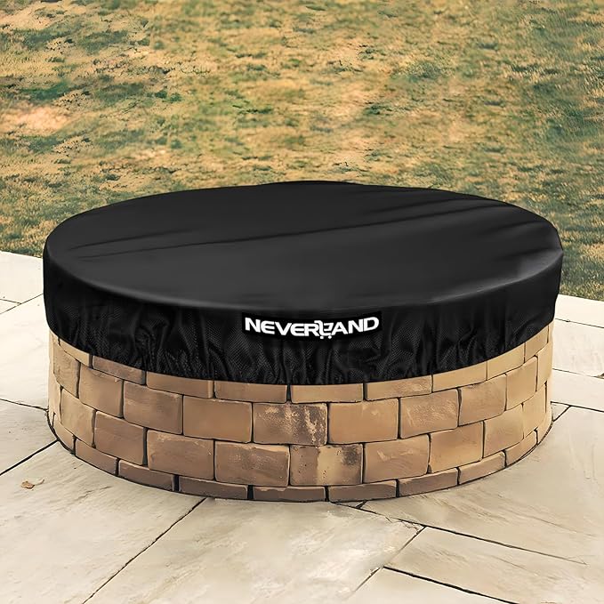 NEVERLAND Round Fire Pit Cover for In-Ground Fire Pits, 52-57 Inch Heavy Duty 600D Waterproof Outdoor Firepit Cover, Fits Built-In Stone Fire Pits, Black