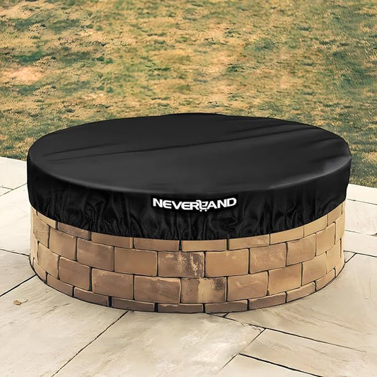 NEVERLAND Round Fire Pit Cover for In-Ground Fire Pits, 52-57 Inch Heavy Duty 600D Waterproof Outdoor Firepit Cover, Fits Built-In Stone Fire Pits, Black