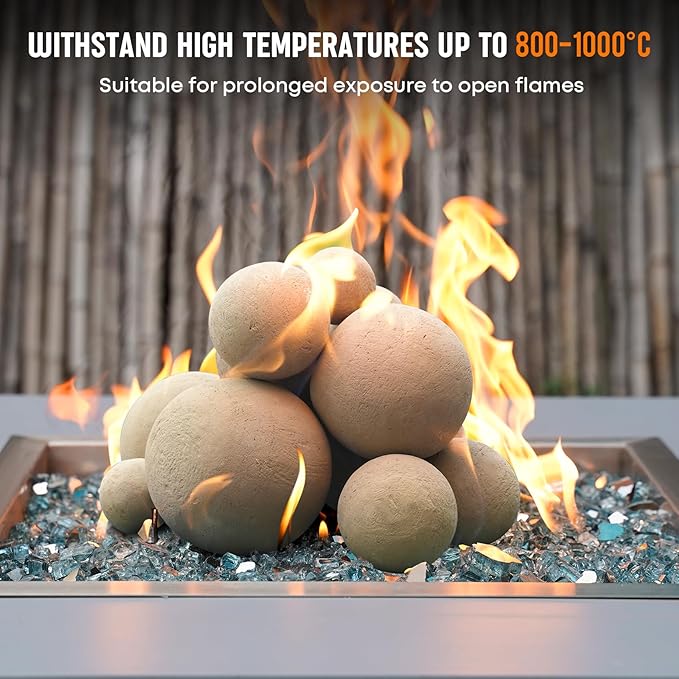 Stanbroil 12 Pack Ceramic Fire Balls, Mixed 4 Sizes Fireplace Balls, Modern Accessory for Fire Pit, Fire Bowl, and Fireplace, Beige