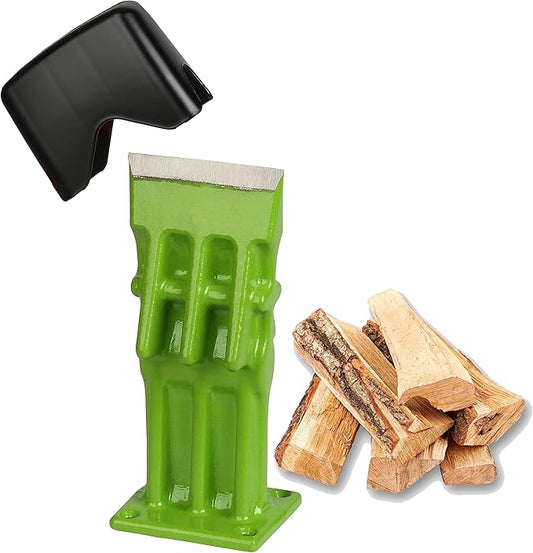 Wood Splitter Manual Kindling Splitter Portable Log Splitter, Wedge Point Head, No Axe! 3 Inch, Green with Safety Black Cover