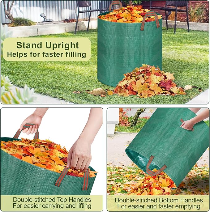 Remiawy Reusable Yard Waste Bags, 3 Packs 72 Gallons Lawn and Leaf Garden Bags with Reinforced Carry Handles Heavy Duty Garden Waste Bags Camping Yard Recycling Trash Bags for Debris Leaves Grass