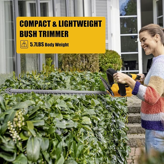 MaxMore Cordless Hedge Trimmer, Compatible with DeWALT 20V Max Battery (Tool Only) Electric Brushless Hedge Shear with 22-Inch Blade & 1500RPM Speed & Safety Lock, Lightweight & Handheld for Lawn Yard