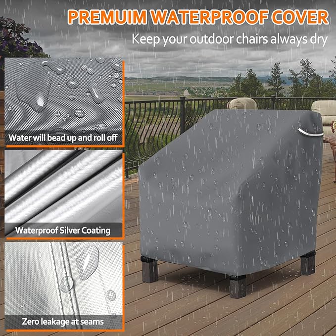 STARTWO Patio Outdoor Chair Covers 2 Pack, Outdoor Furniture Covers Waterproof adapter for Lawn Lounge Seat, Wicker, Swivel, Adirondack,Rocking Chairs,33W x 35D x 38.5H inch,Grey
