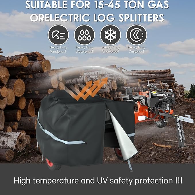 Log Splitter Cover,89 ×45 × 39 inch,Made of 900D Silver Coated Waterproof Oxford Cloth, 100% Waterproof, Weather Resistant, Tear Resistant, Suitable for 15-45 Ton Log Splitter (black)
