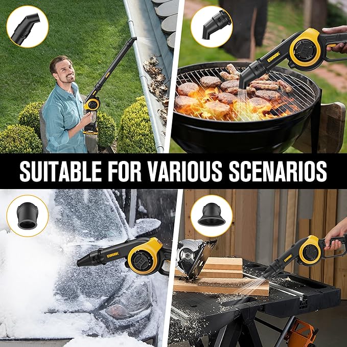 EWORK Leaf Blower Cordless Up to 200 MPH, Lightweight Electric Leaf Blower with Battery and Charger, 3 Speed Modes, Handheld Battery Powered Mini Leaf Blowers for Lawn Care
