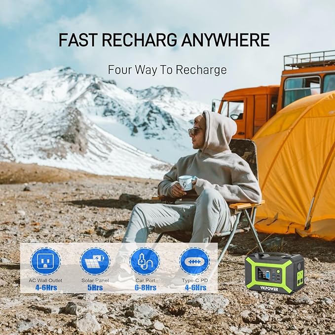 Portable Power Station 300W (Peak 600W), YKPOWER 296Wh Backup Lithium Battery Solar Generator with 110V AC Output, 60W USB-C PD Output, LED Light, Power Station for Outdoor Camping Travel RV CPAP Home