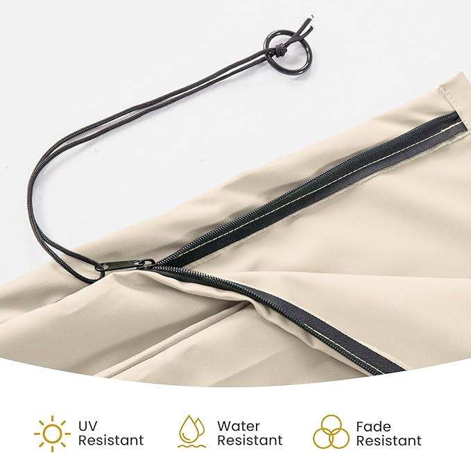 Patio Cantilever Umbrella Cover Outdoor Offset umbrellas Covers with Zipper and Rod UV Resistant Waterproof for Pool Deck Garden, Beige