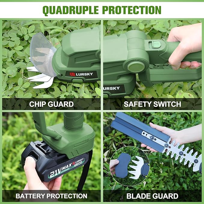 Cordless Hedge Trimmer with Battery - 2-in-1 21V Grass Shears Handheld, Electric Shrub Trimmer Kit for Garden, Yard and Lawn, Charger Included (Forest Green)