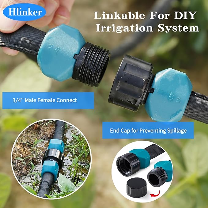 Flat Soaker Hose 25 50 FT for Garden Beds, 50Ft (25FT X 2) 1/2" Linkable Consistent Drip Irrigation Hose Save 80% Water, Leakproof Heavy Duty Double Layer Sprinkler Hose