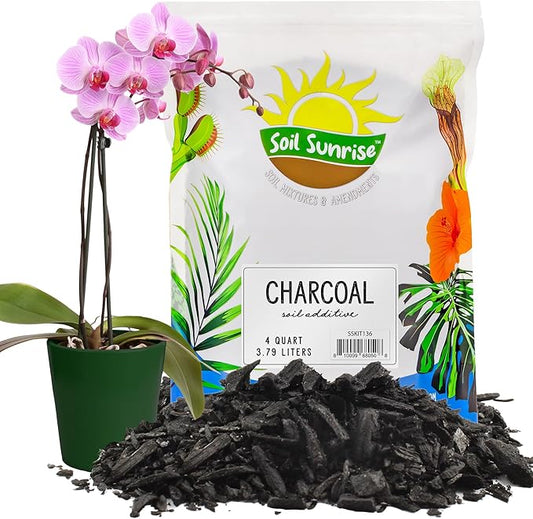 Horticultural Charcoal for Indoor Plants (4 Quarts), Hardwood Soil Additive for Orchids, Terrariums, and Gardening