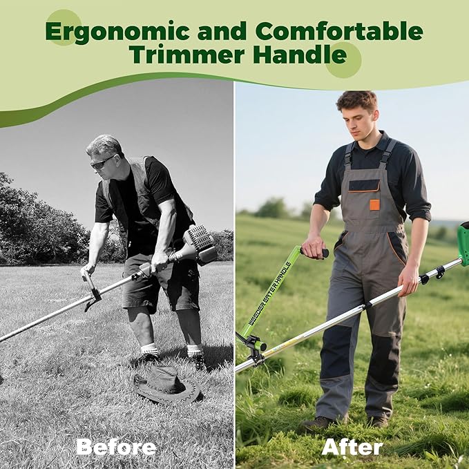Upgraded Weed Eater Handle, Ergonomic String Trimmer Handle with Adjustable Shoulder Strap and Clamp, Weedeater Handle Extension for Lawn Care, Landscaping, and Yard Trimming Edging