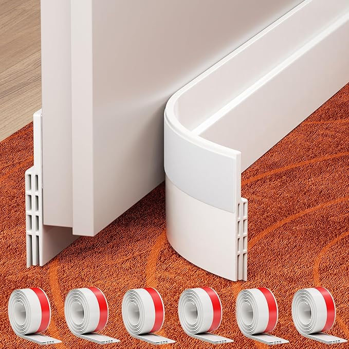 GroTheory 6 Pack Door Draft Stopper, Under Door Sweep for Exterior & Interior Doors, Weather Stripping Door Seal, Garage Window Blocker Noise Cold Air Insulation, Draft Guard White 2" W x 39" L