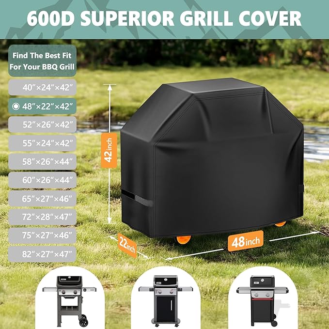Grill Cover 48 Inch - Outdoor BBQ Cover for Weber Spirit 200 Series 2 Burner Grill Waterproof & Heavy Duty - 600D Superior Barbecue Covers for Weber Spirit 2 E210, Spirit E215 and Spirit 200