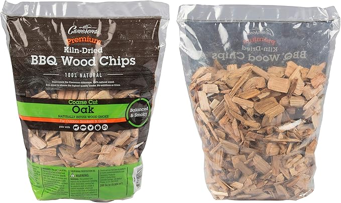 Camerons All Natural Oak Wood Chips for Smoker - 260 Cu. in. Bag, Approx 2 Pounds - Kiln Dried Coarse Cut BBQ Grill Wood Chips for Smoking Meats - Barbecue Smoker Accessories - Grilling Gifts for Men