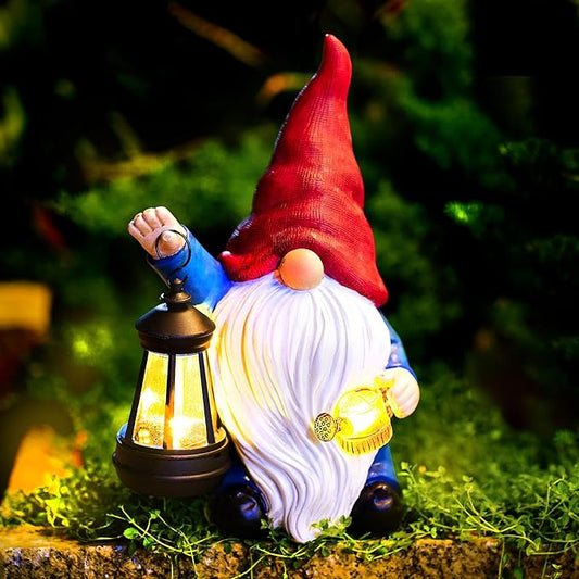 Solar Garden Gnome Gnome Outdoor Statues Garden Decor Resin Birthday Gifts for Women Mom Art for Yard Porch Patio Lawn Yard with Watering Can Lights Lantern