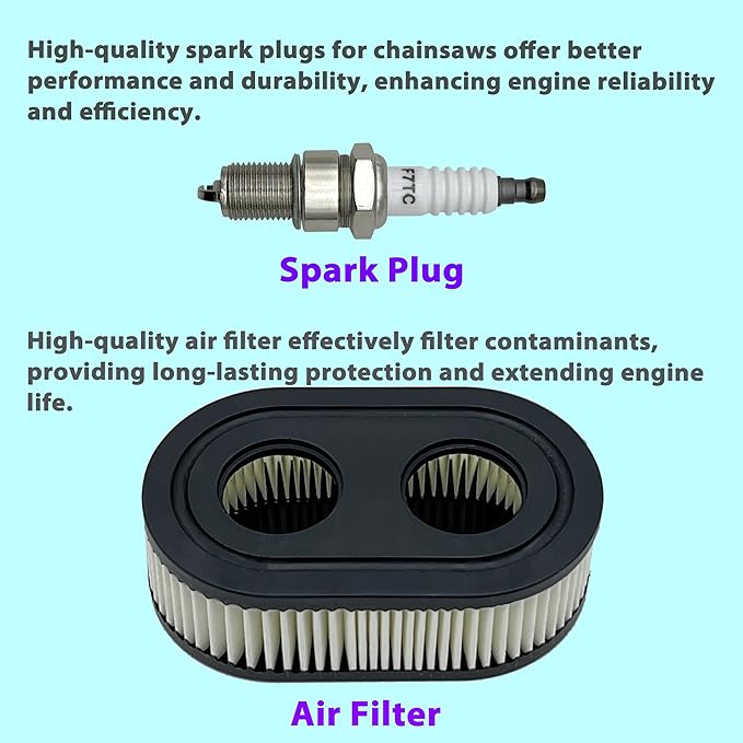 593260 Air Filter and Spark Plug for Toro Recycler 22 inch 20332 20333 20334 20339 20340 Compatible with Troy-Bilt TB110 TB115 TB200 TB230 TB330 TB370 Lawn Mower Engine