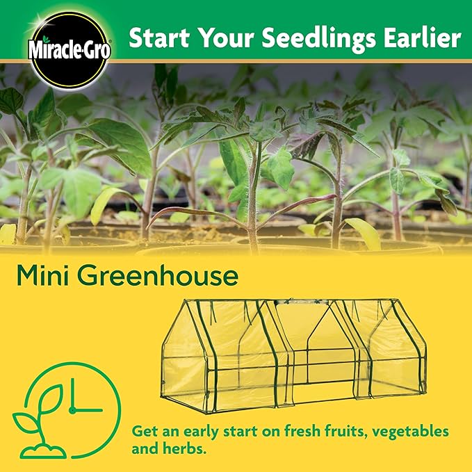 Miracle-GRO Mini Greenhouse 3’ x 8’ x 3’ Outdoor Mini Greenhouse Plant Tent, All-Season Compact Plant Growth Accelerator with PVC Cover and Zipper Panels, Clear