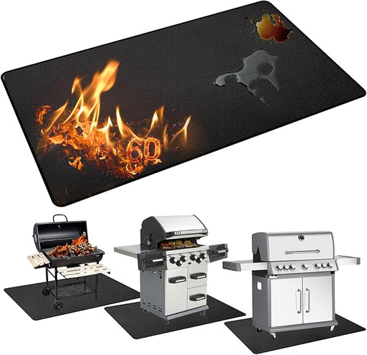 FireGuard Elite 60"x40" Fireproof Mat - Waterproof & Flame Retardant for Grills, Fireplaces, Camping | Heat Resistant up to 1500ยฐF | Heavy-Duty Indoor/Outdoor Safety Mat for BBQ, Patio, Garage