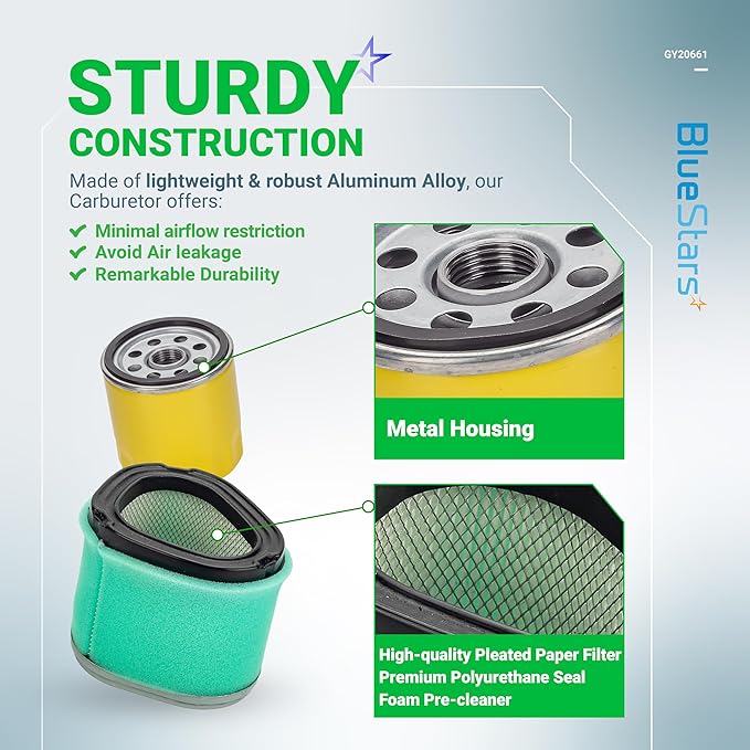 BlueStars GY20661 Air Filter Oil Filter Tune Up Kit - Compatible with John D L110 LT160 LX266 M145944 Lawn Mower Kohler CV13S CV16S CV490 CV491 CV492 CV493 Command Pro Parts 12 083 10-S, 12 083 16