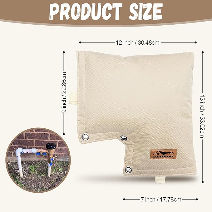 Backflow Preventer Insulation Cover - Backflow Pressure Vacuum Breaker Cover - Insulated Backflow Cover Pouch for Irrigation Back Flow Sprinkler Valves in Winter or Sun Exposure (13”W x 12”H, Sand)