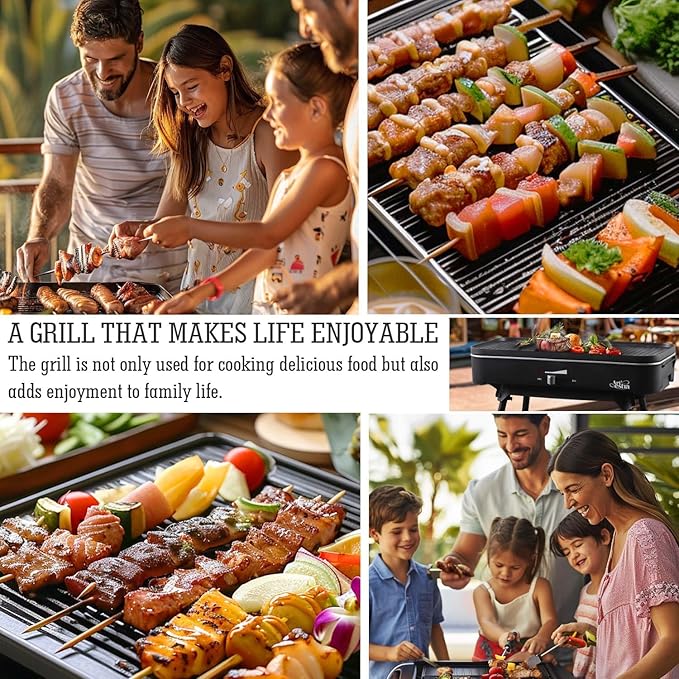 Upgrade Version - Artestia 1800W Electric Outdoor Grill with Lid Indoor Smokeless BBQ Grills with Temperature Control Portable Removable Stand Grill for Cooking, BBQ Party, Family