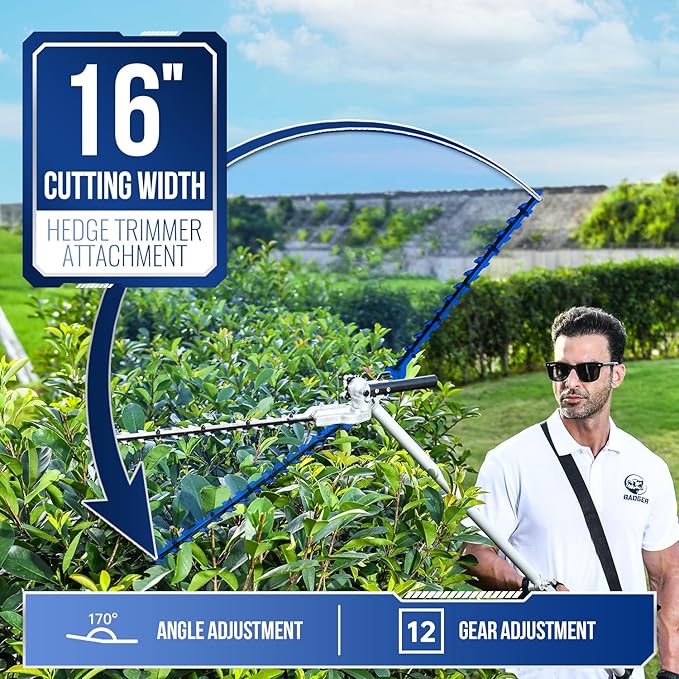 Wild Badger Power 40V Cordless Weed Wacker, String Trimmer/Edger, Hedge Trimmer and Brush Cutter Blade, Pole Saw, Attachment Capable 4-in-1 Multi-Tool Kit with 2 * 20V 4Ah Battery and 1 Charger, Blue