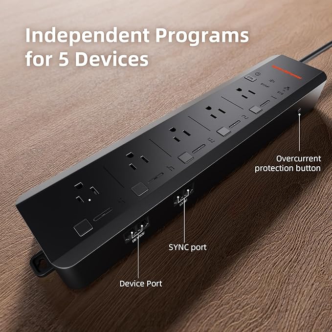 Spider Farmer GGS AC5 Power Strip Kits, 5 AC Smart APP-Based Controls Outlets, 3 in 1 Soil Sensor, Temp Humid Light Sensor, for Indoor Grow Tent and Room