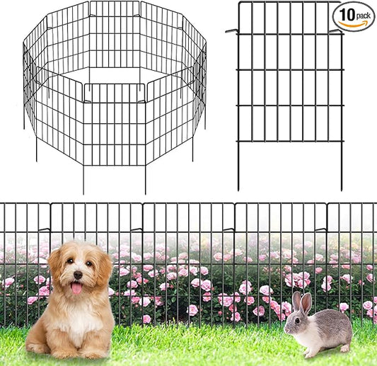 10 Pack Garden Fence Animal Barrier Fencing 1.44 inch Spacing Total 10.8ft (L) x 24in High Rustproof Metal Wire Yard Blocker Dog Fences Border for Outdoor Flower Bed Landscape Fencing Decor Black