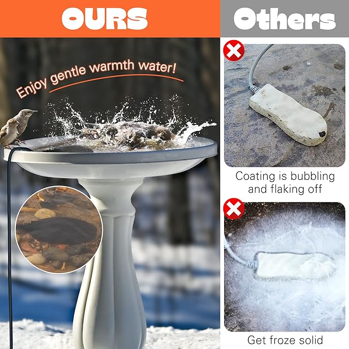 2 Pack Upgrade Bird Bath Heater for Outdoors in Winter, Pond Deicer 60 Watts Birdbath Deicer Water Heater Thermostatically Controlled with Auto Shut off Function for Patio Lawn (Army Green,Black)