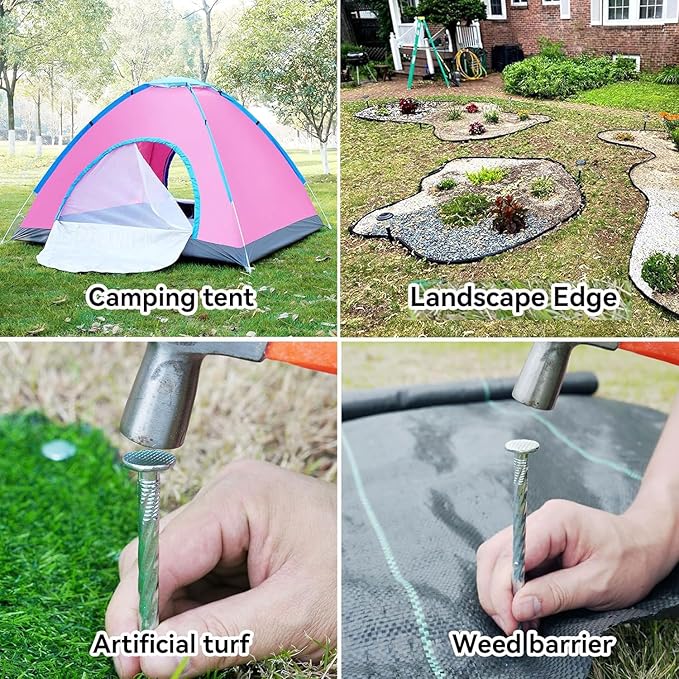 10 Inch Landscape Stakes, Galvanized Metal Garden Stakes, Landscape Edging Anchoring Spikes Stakes, Camping Stakes Tent Pegs for Artificial Turf, Paver Edging, Weed Barrier (40 Pack)