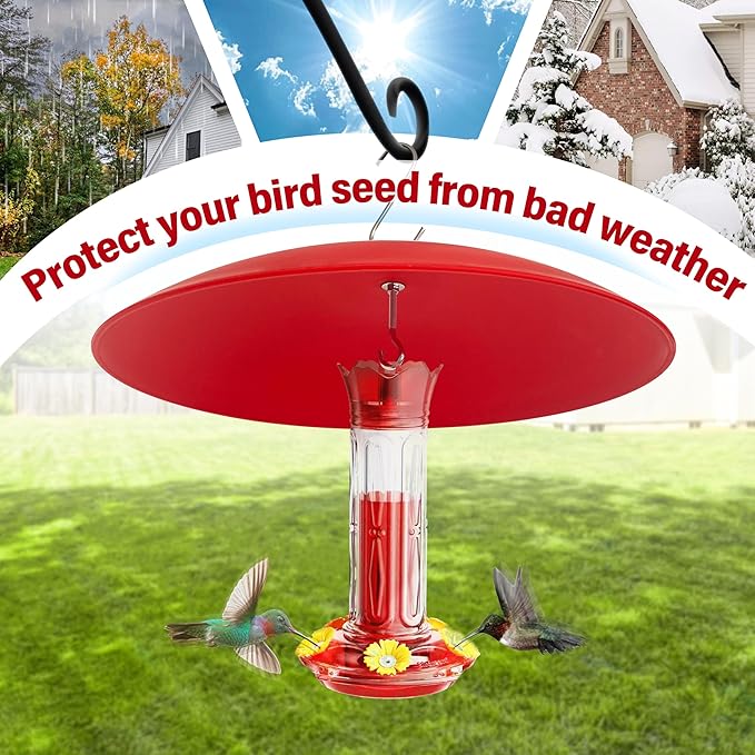 13" Hummingbird Feeder Squirrel Guard,Bird Feeder Rain Cover,Dome Squirrel Proof Bird Feeders Baffle, (Bright Red), 2Pack