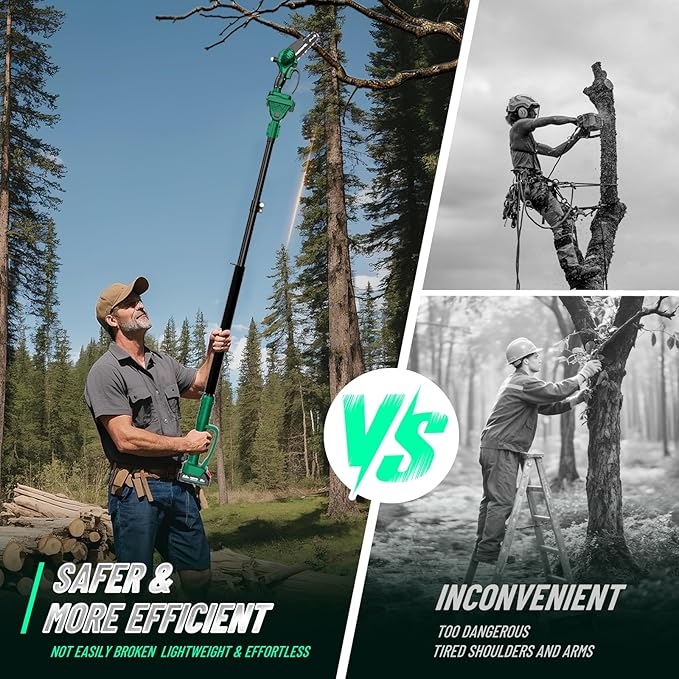 2-in-1 Pole Saws for Tree Trimming, Brushless Mini Chainsaw 6 Inch with Extension Pole, Electric Pole Saw with 2*2.0 Ah Battery Powered Pole Chainsaw, Electric Tree Trimmer for Branch Cutting