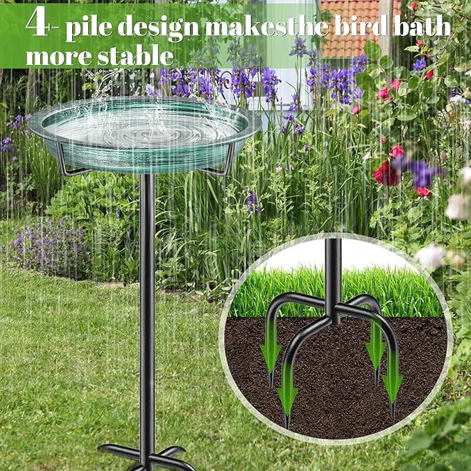 Freestanding Birdbaths Bowl Outdoor, Free Standing Garden Bird Bath Bird Feeder Bowl, Detachable Decoration Spa Birdfeeder for Garden Patio Yard Lawn