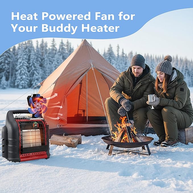 XTIMES Wood Stove Fan Heat Powered Fireplace Fan with Magnetic Thermometer Thermoelectric Fan for Wood Burning Stove/Pellet/Log Burner (Blue)