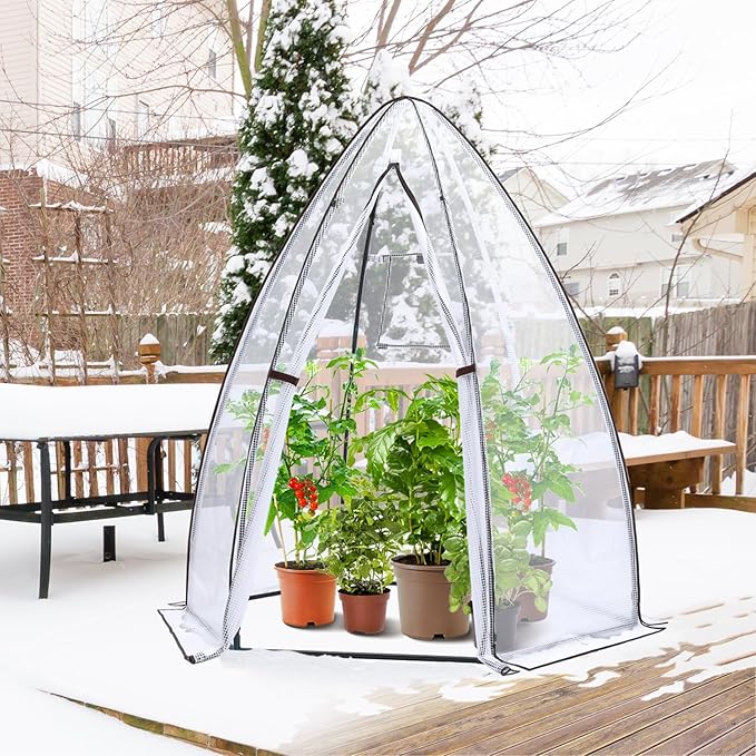 Portable Greenhouse for Outsides, Ohuhu Heavy Duty Green House Tent with Durable PE Cover, Garden Plant Protector with Zippered Door Mesh Window for Vegetables Flowers Fruits Herbs, 63x54x71 Inch